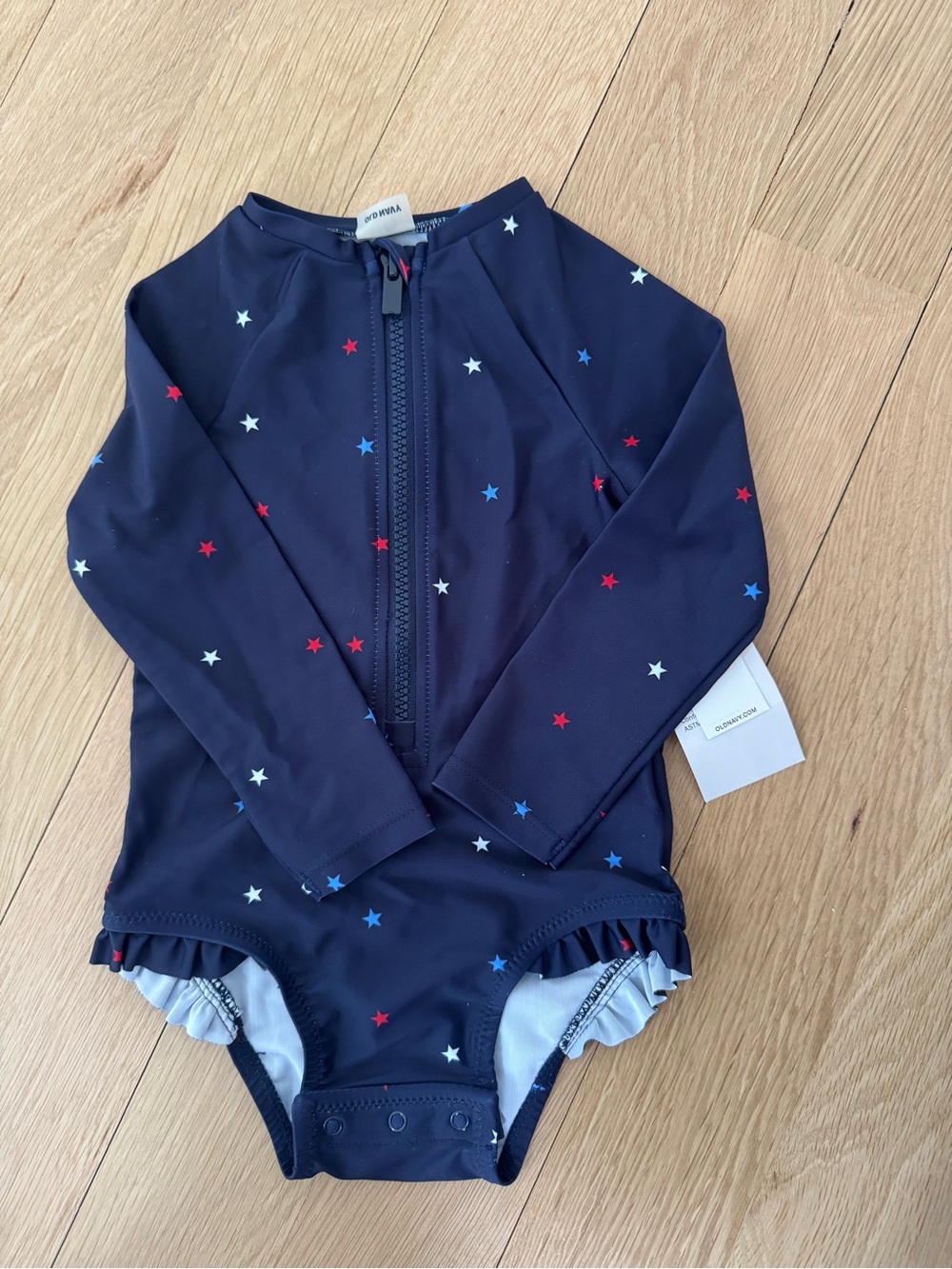 Old Navy Navy Long-Sleeve One-Piece Swim with Red, White & Blue Stars